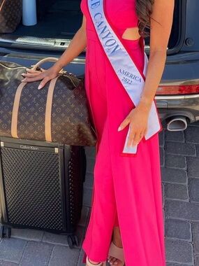 Aidan Mattox Hot Pink Wide-Leg Jumpsuit with Side Cutouts
